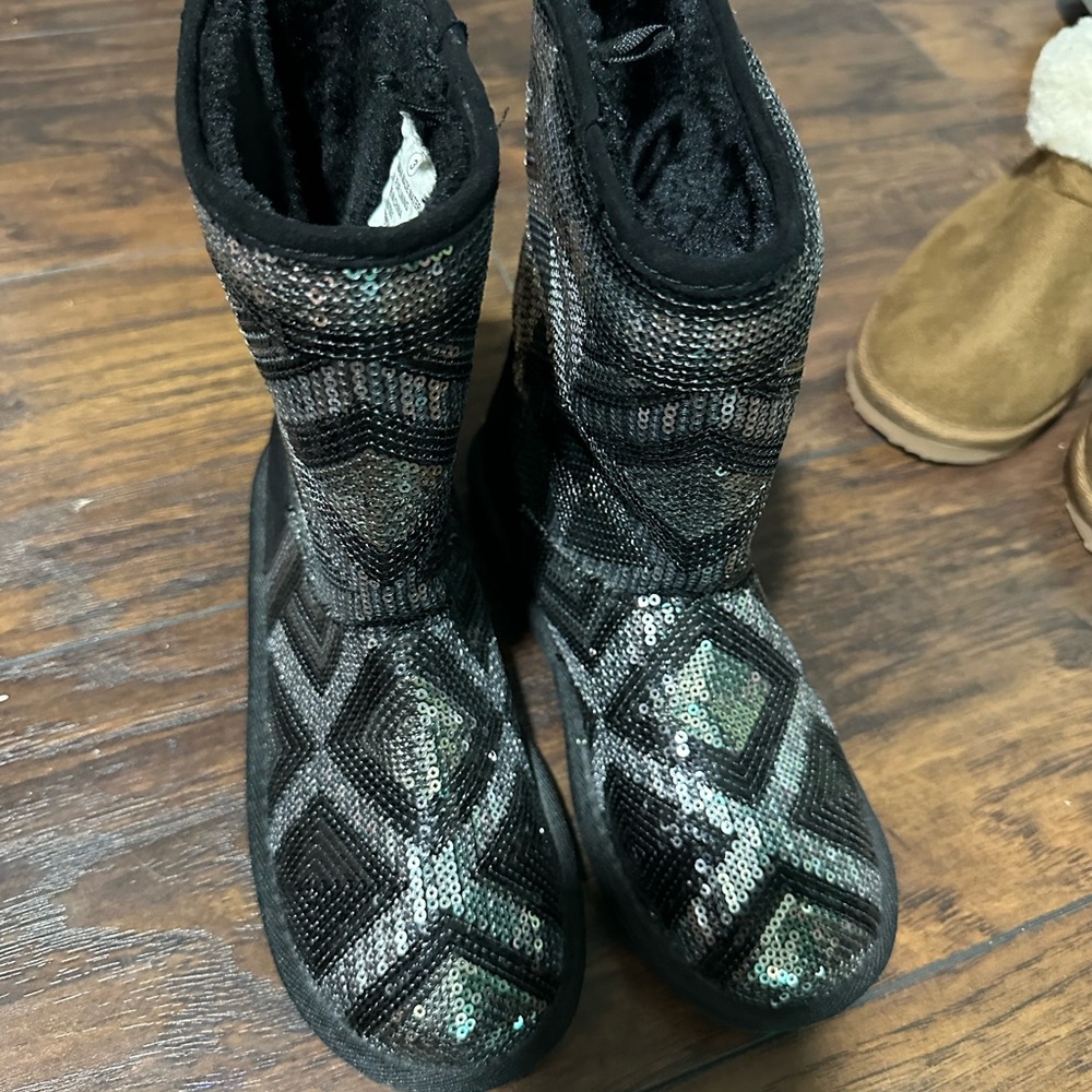 Justice Black and Silver Sequin Boots
